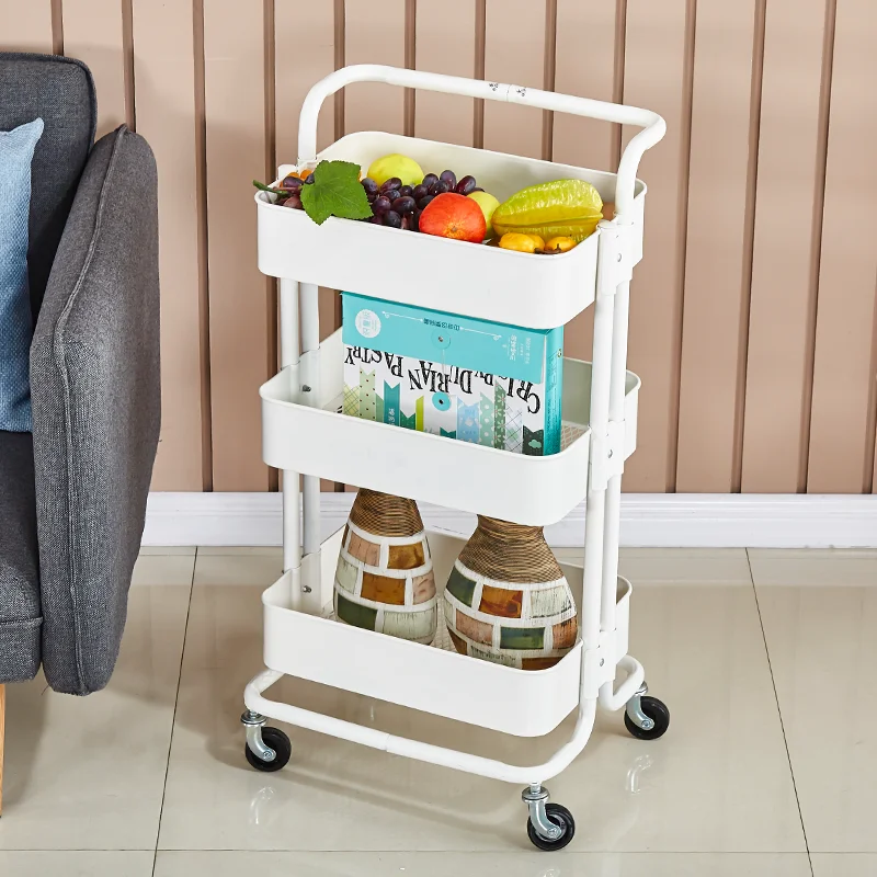 Vegetable Storage Shelf Easy Move Wheels Storage Rack Trolley Kitchen Organizer Rolling Carts