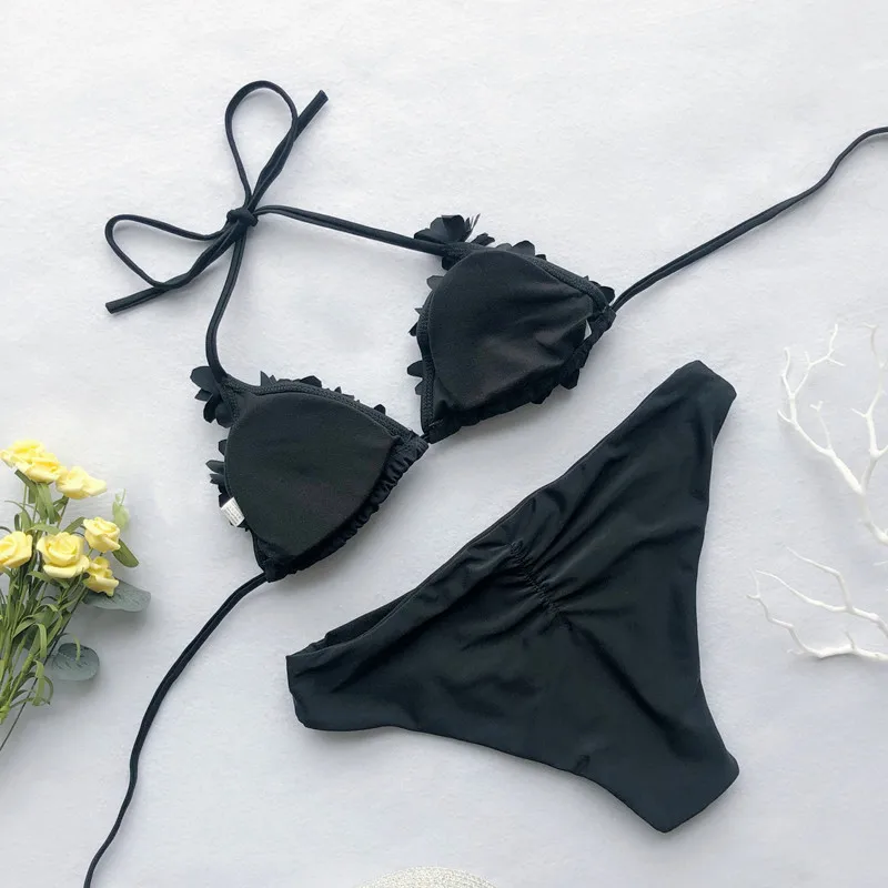 
New sewing Amazon swimsuit popular triangle bag bikini 2020 plain sexy fashion V-neck swimwear push up solid beacnwear for women 