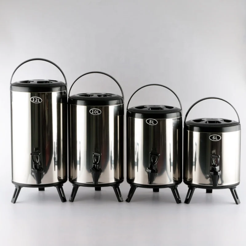 Stainless Steel Commercial Water & Hot Drink Dispenser Insulated Coffee Urn 6-18/L Thermos Keep Warm Barrel Milk Tea Bucket Tap