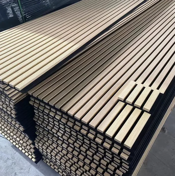 Akupanel Modern Bedroom Ceiling 3000mm Wide Slat Acoustic MDF Wood Wall Panels 3D Oak Decor Burned Hanger Sound Includes Cover