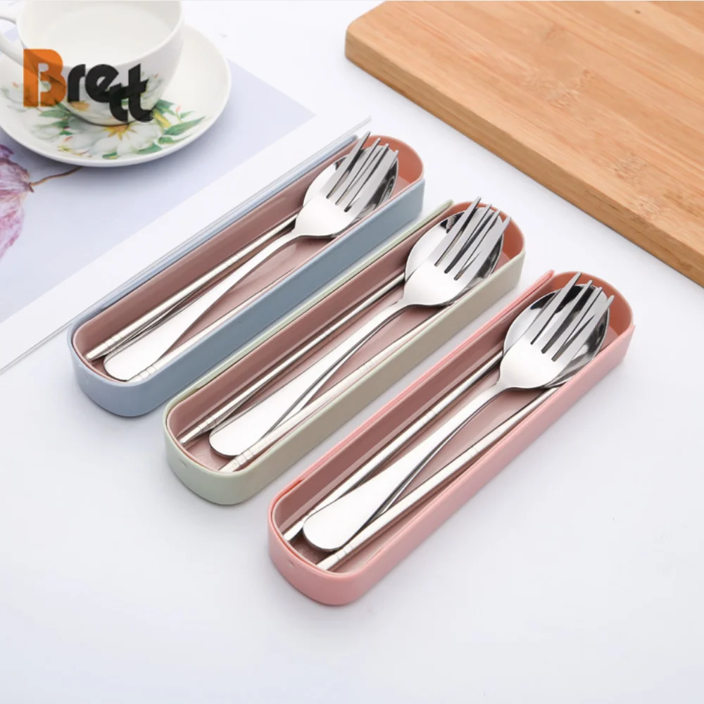 Custom LOGO stainless steel spoon chopsticks fork 3pcs set of Korean portable tableware creative gift set