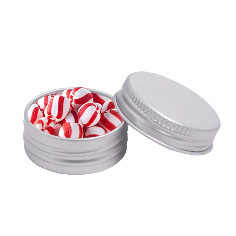 Round Mint Cosmetic Containers Solid Perfume Lip Balm Tin Box Aluminum Box Factory Wholesale Black Silver Food Metal Candy Jars