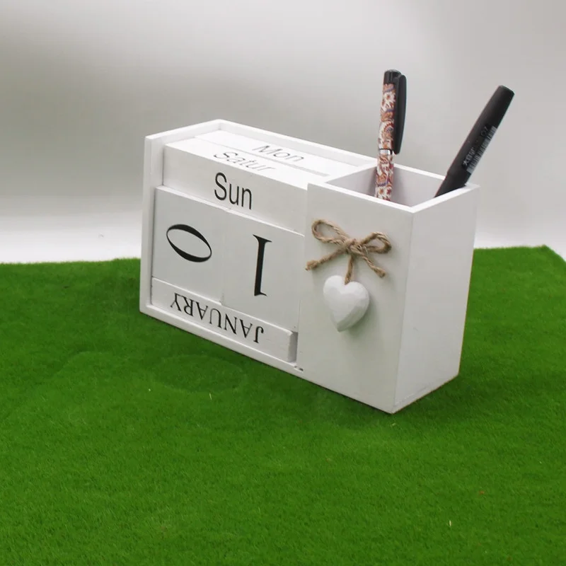 Wooden Calendar Box with Pen Holder Wooden Advent Calendar Wooden Desk Calendar