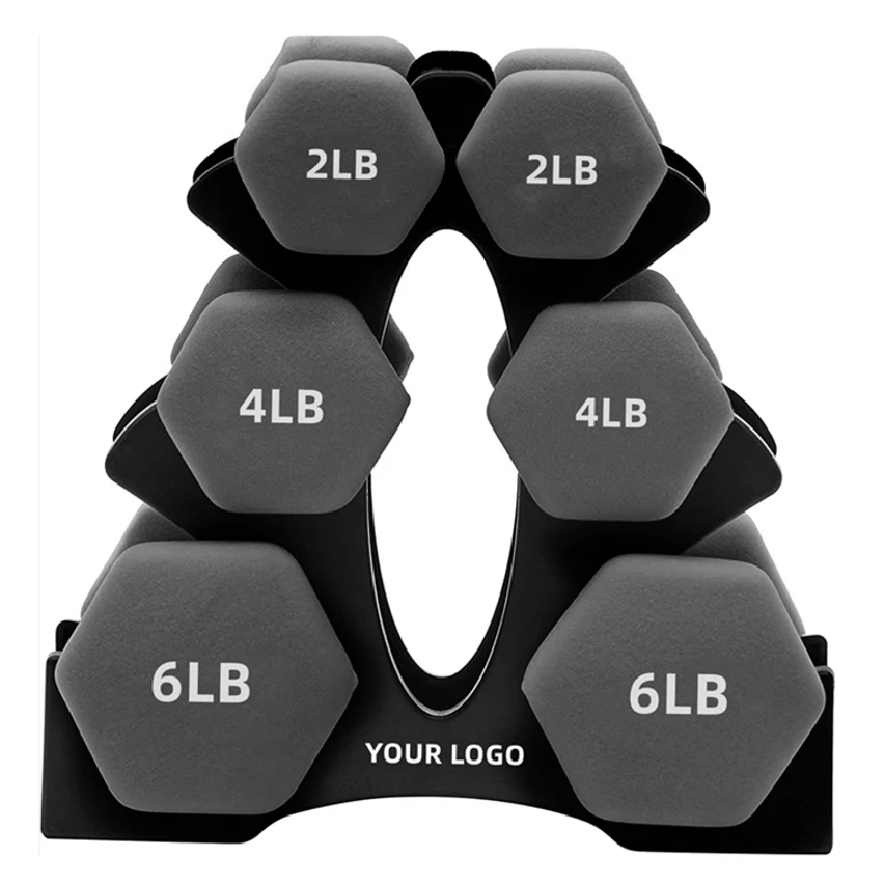 Gym Equipment Fitness Weights Multicolored Dumbbell Vinyl Pastel Neoprene Rubber Hex Dumbbell Set with Rack