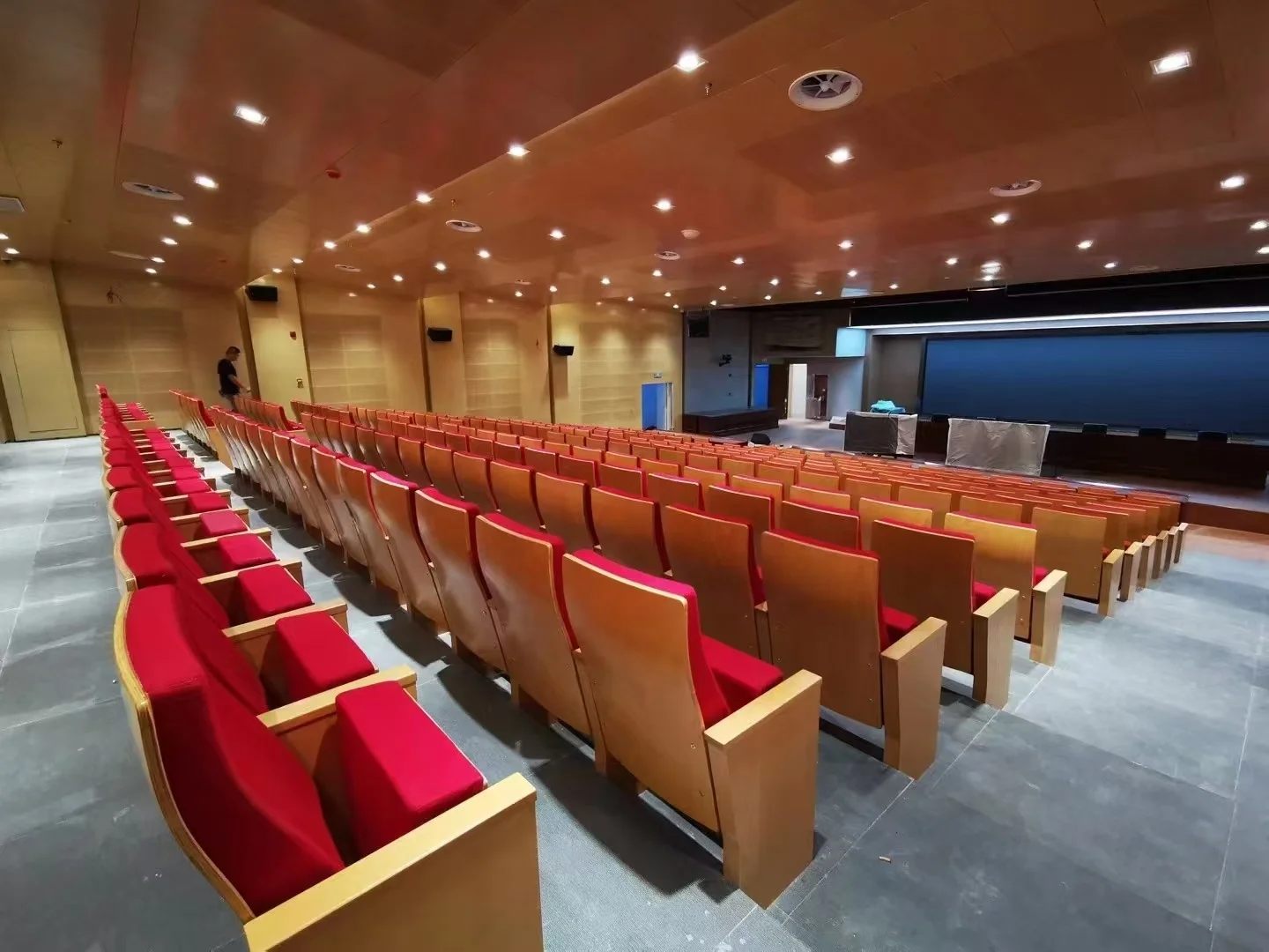 Modern Design Auditorium Folding Chair Wooden Leg Fixed Lecture Hall Seat Theater Furniture