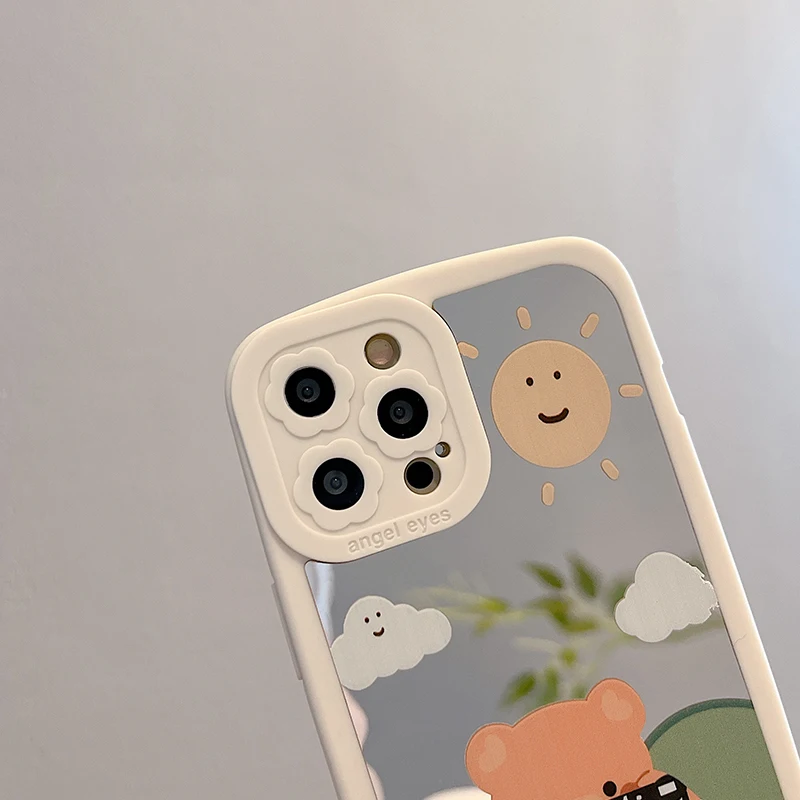 Mirror Bear Girly Women Fashion TPU Mobile Cover for iPhone Case Origina Cases of Glass For iPhone 7 Plus For iPhone Case