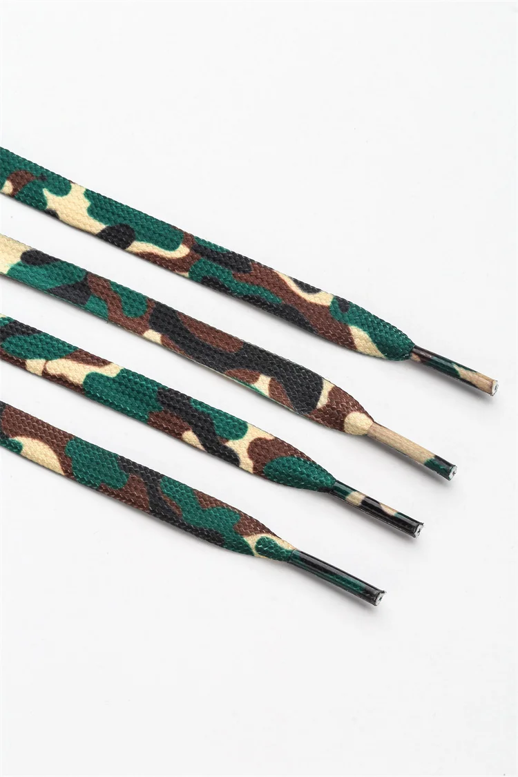 Hot sale Flat weave double thickness wear resi elastic camouflage print rainbow shoe laces