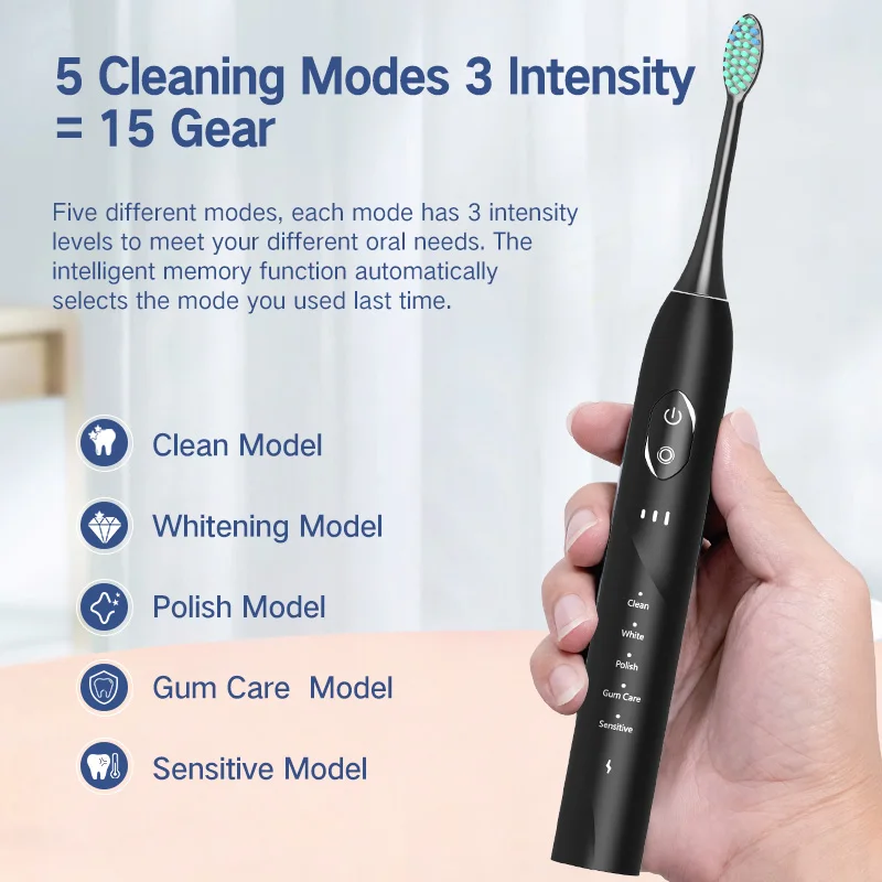 Factory Customized Electric Toothbrush IPX7 AdultTimed Oral Cleaning Whitening Toothbrush Soft Bristle Sonic Electric Toothbrush