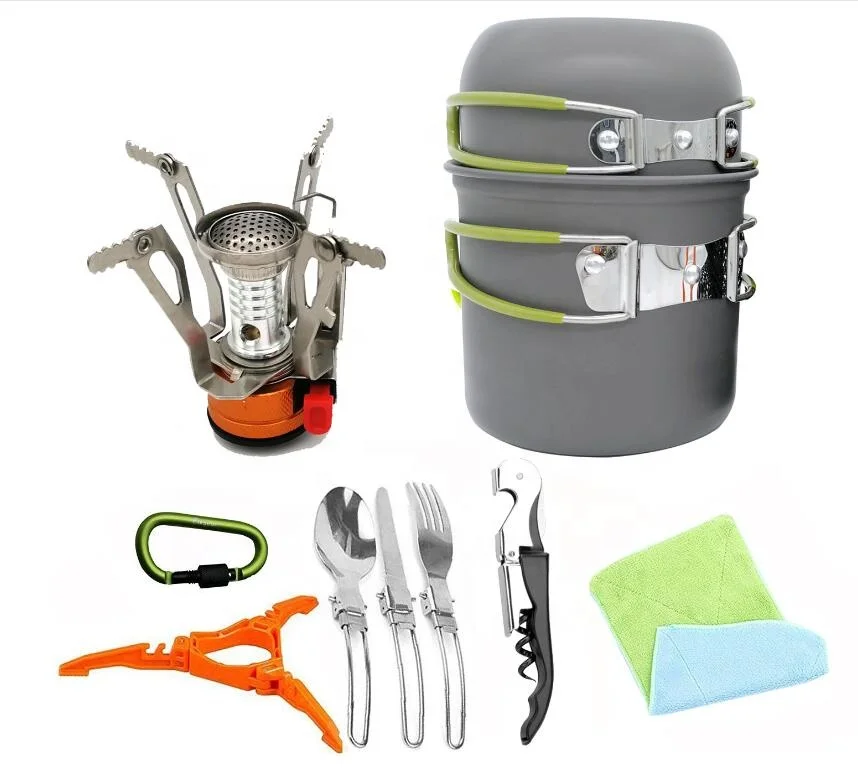 2022  hot product Outdoor 1-2 person portable camping and hiking backpacking cookware set outdoor survival emergency kit