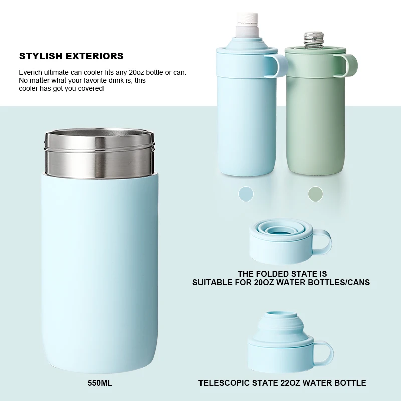 2024 Latest Summer 20oz 12 Hours Cold SS Beer Bottle and Can Cooler with Retractable Silicone Lid