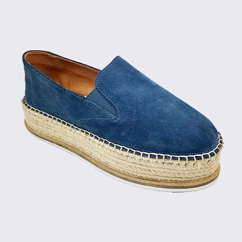 Custom Wholesale Handmade sowsuede leather Jute Thick sole Loafers Elevator shoes Espadrilles Canvas Sneaker Casual Flat Shoes