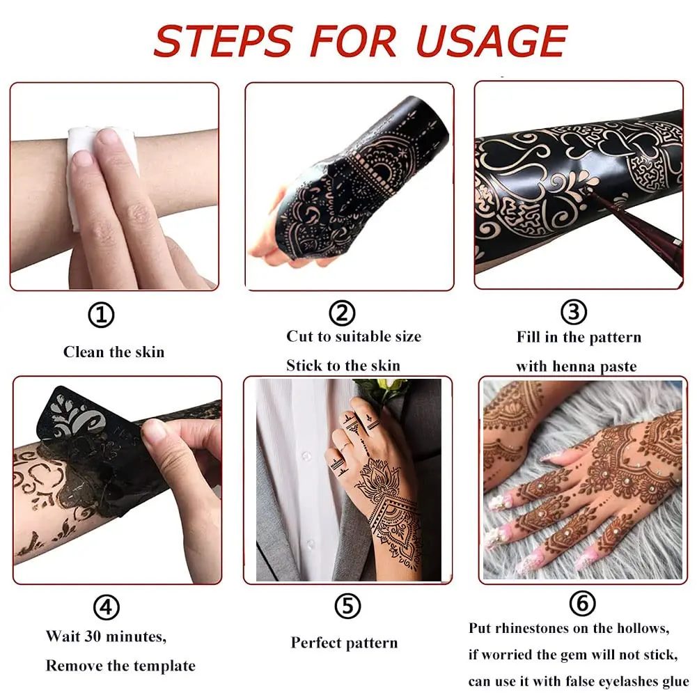 Free Samples Hot Sale New Design Customize Design Henna Stencil Body Art India Henna Tattoo Stencil