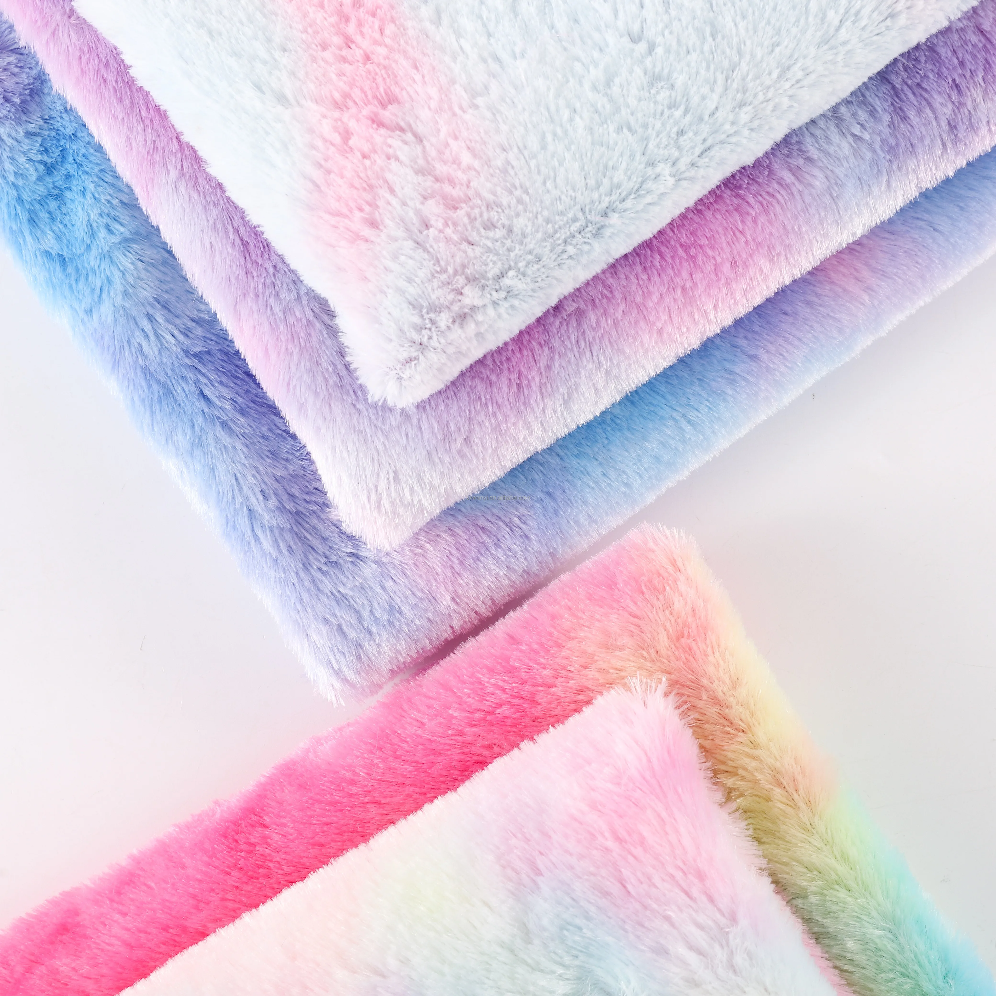 Reclcyed 100% Polyester faux rabbit Tie-Dye Thick Fabric Custom stamping foil Velour Flocking Fabric 280 GSM For Home Textil Toy