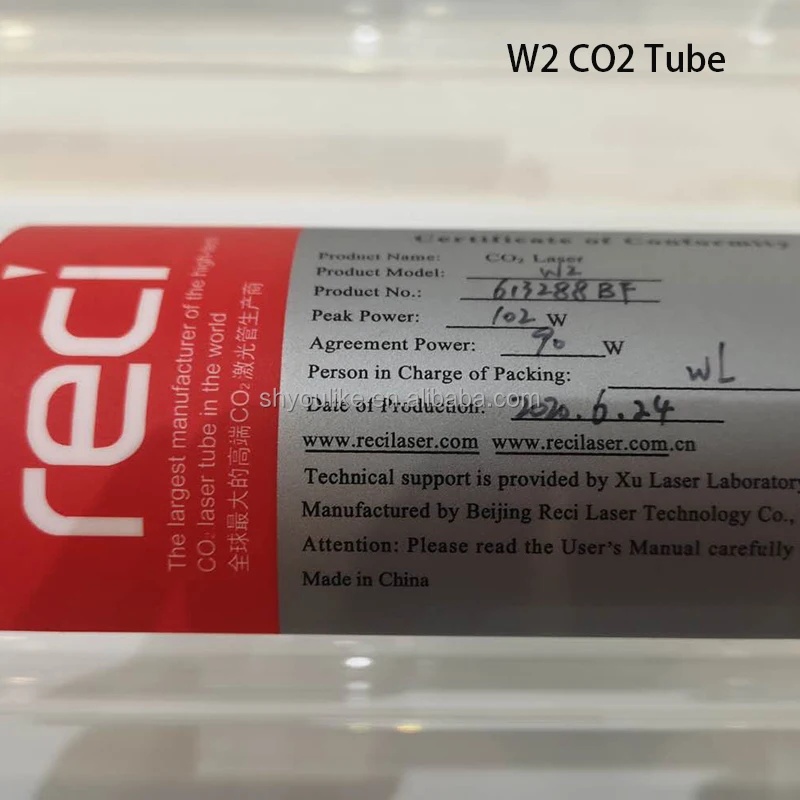Original Reci Tube  W1 W2 W4 W6 W8  CO2 laser tube 80W 100W 130W 150W 180W   For Laser Cutting Machine