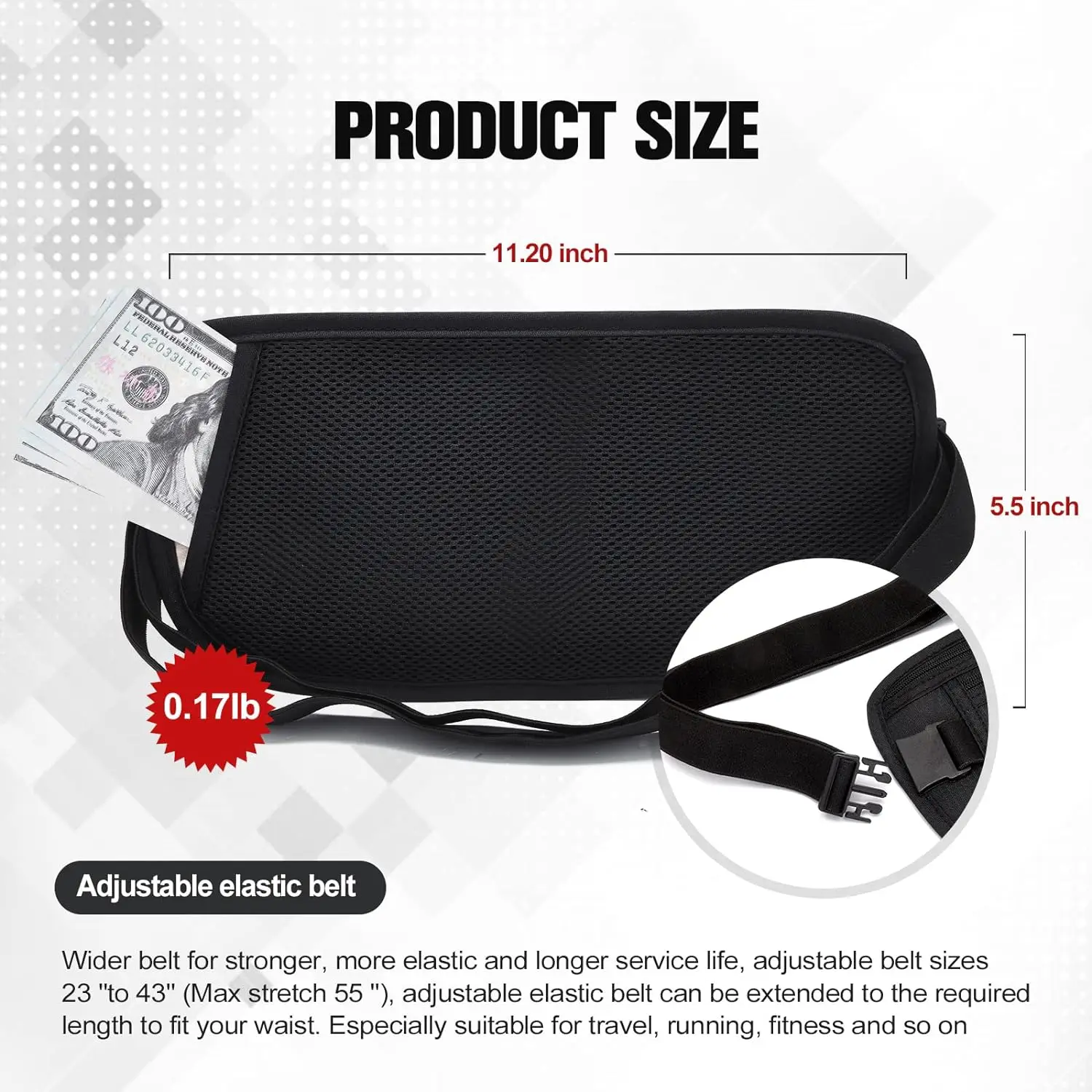 Custom Logo Slim Passport Holder RFID Blocking Travel Pouch Sports Running Waist Bag Travel Money Belt for Cash and Credit Cards