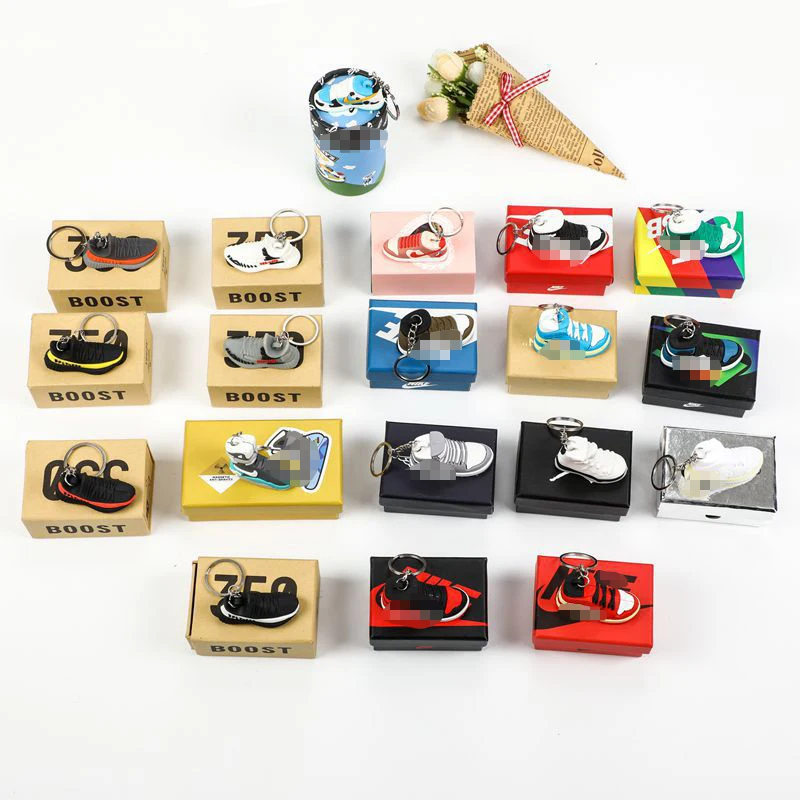 Wholesale Soft PVC AJ  Shoe 3D Rubber Keychain Mini Sneaker llavero Jordania Keychain Keyring with Mini Box