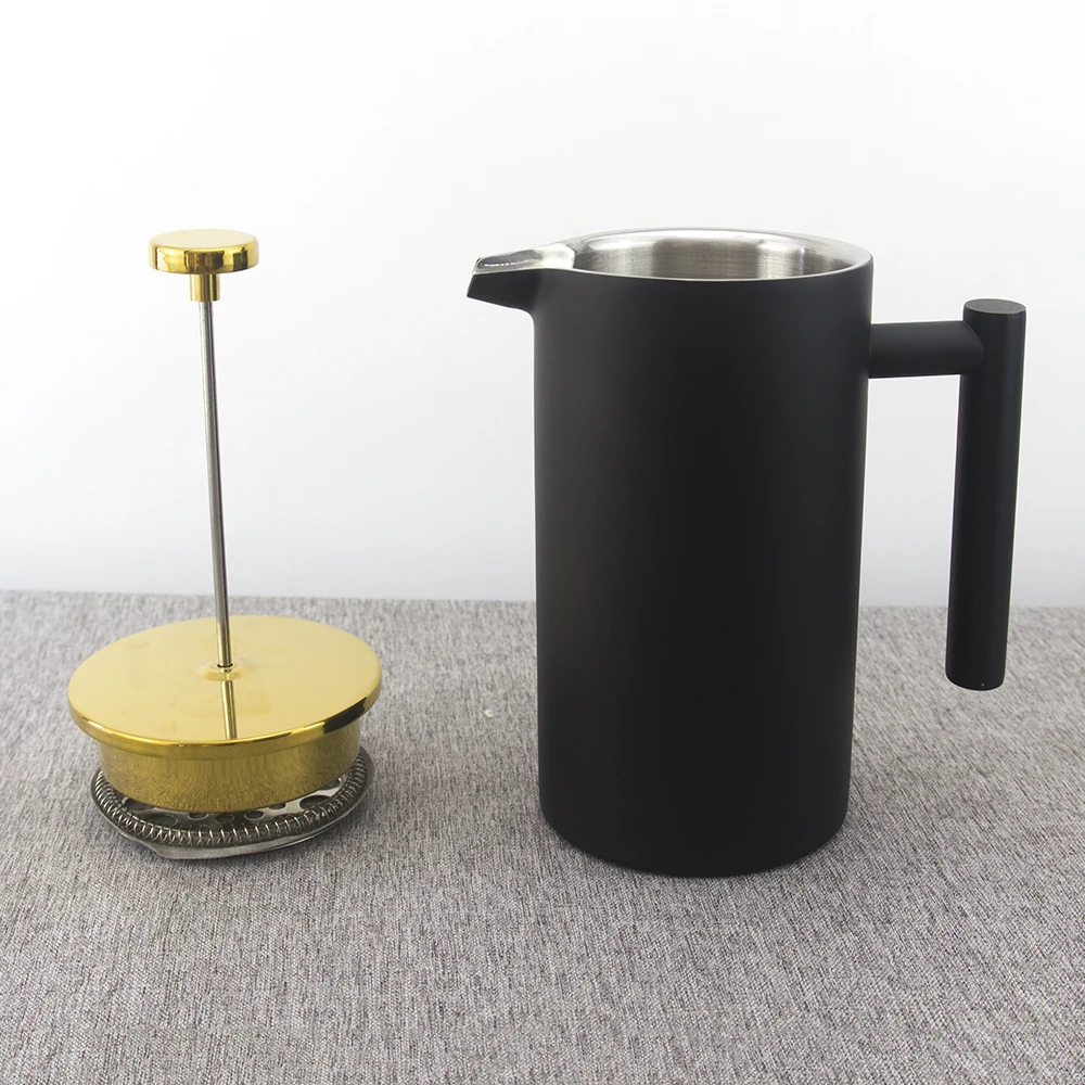 Matt Black Stainless Steel French Press Coffee Maker 18/10 Bonus Stainless Steel Screen (1000ML)