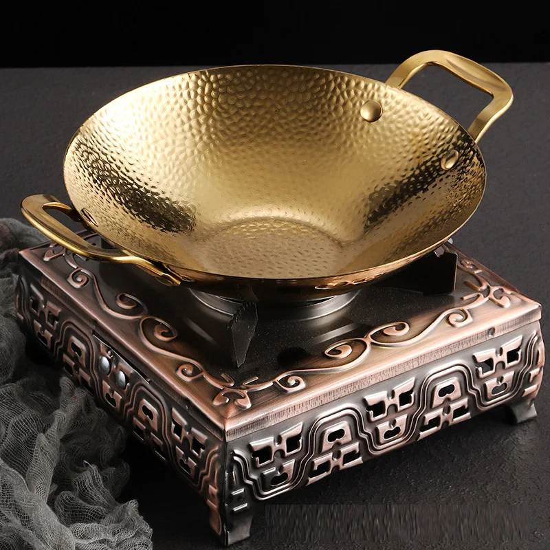 Stainless steel hammer bar tripod commercial thickened alcohol stove pot Tsai Restaurant golden double ear hot pot seafood basin