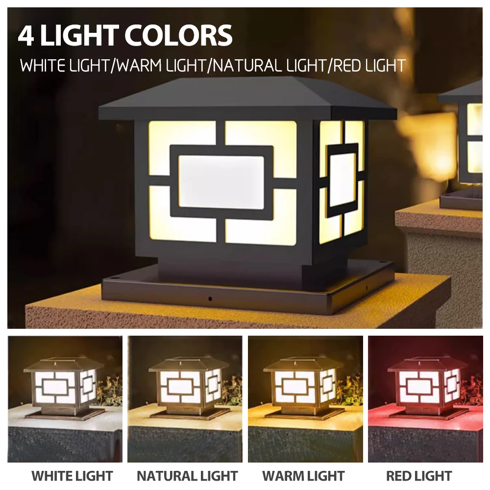 New high brightness LED Solar Garden Light outdoor waterproof IP65 4 light colors remote control solar charging Pillar lamp