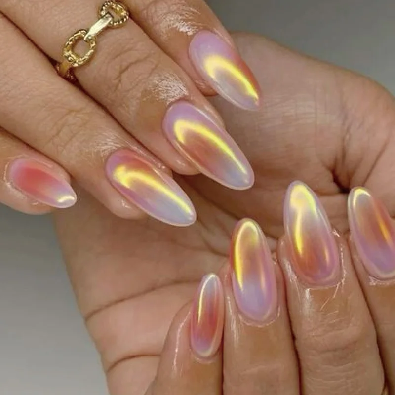 MISS GORGEOUS Pearlescent Effect False Nails Spring Summer Season Flower Design 24pcs OEM Wholesale Almond Press On Nails