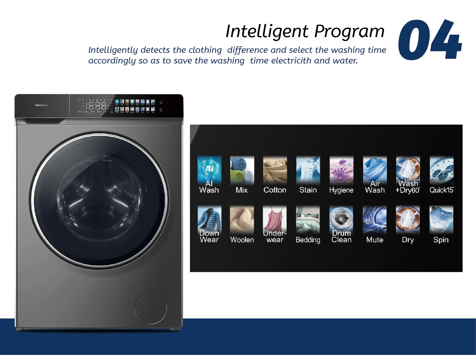 All-in-One Colorful Screen Intelligent Touch Screen 12KG Super Big Front Load Washer and Dryer
