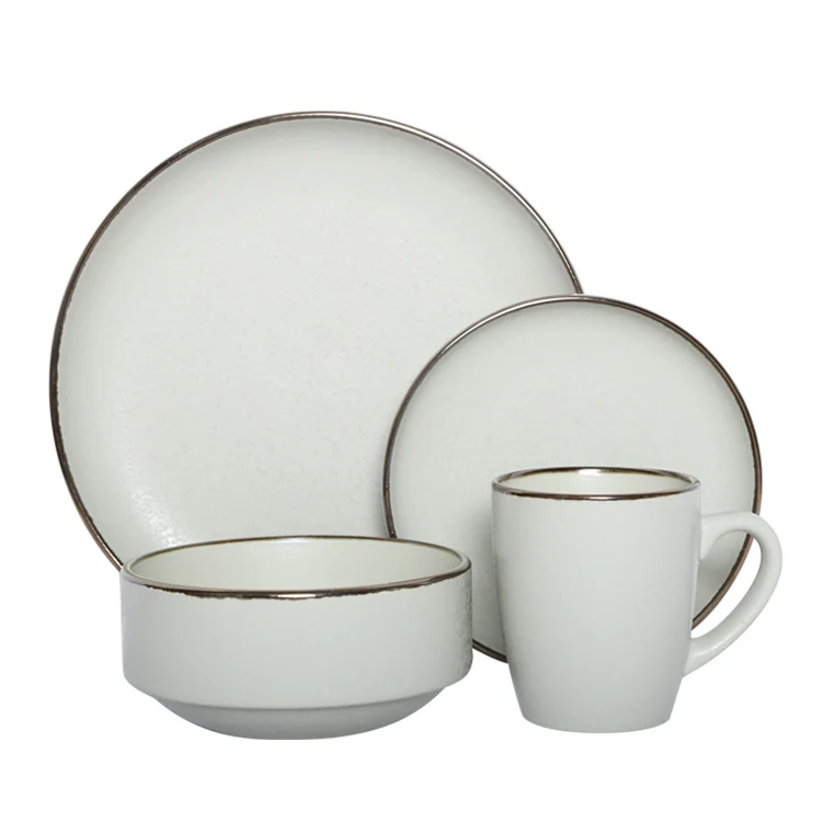 ceramic dinnerware set/wholesale chinese Matte ceramic tableware with metal glaze edge