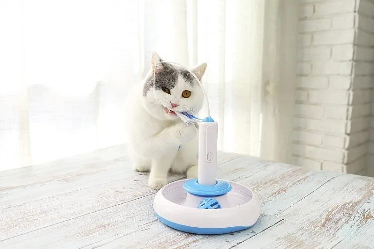 
Made 4 Pets 2 Ways Use Removable Electric Rotating Feather Interactive Cat Teaser Toy 