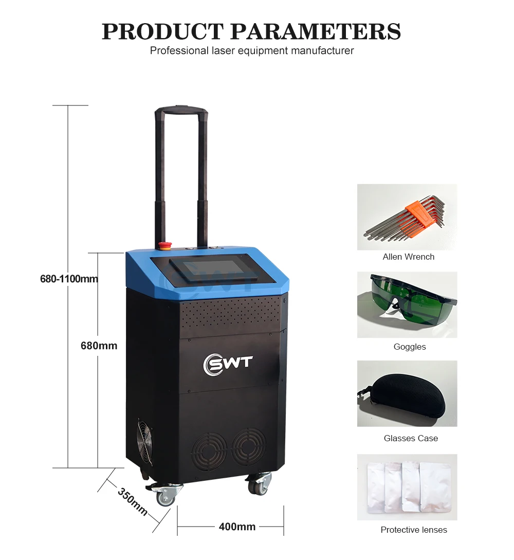 Mini Portable Trolley Case Pulse Laser Cleaning Machine 100W pulse laser rust removal for engine cylinder oxide layer