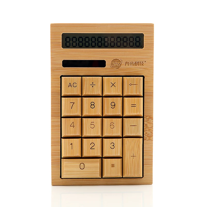 Bamboo Wooden Solar Calculators Standard Function Desktop Calculator with 12-digit Large Display
