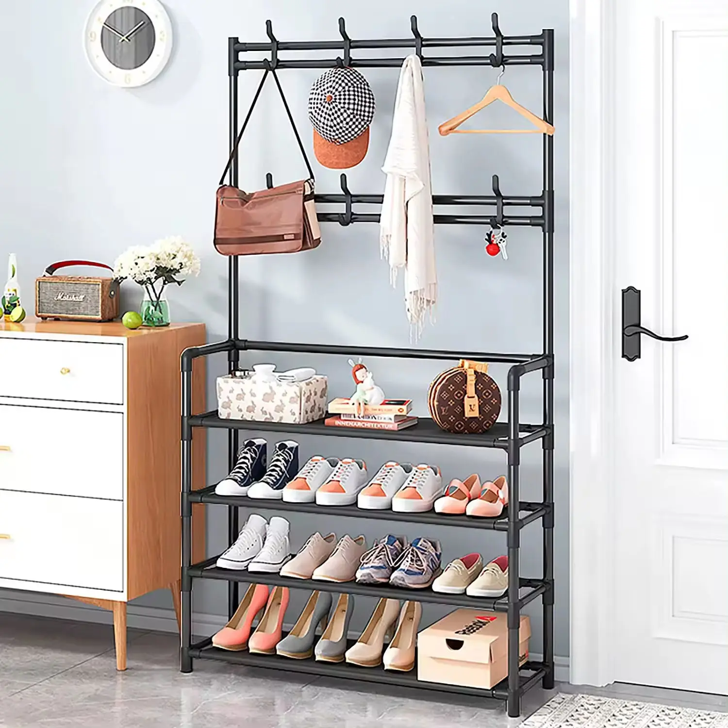 Shoe Rack Storage Bedroom Coat Hanger Stand Clothes Rack Hallway Coat Rack
