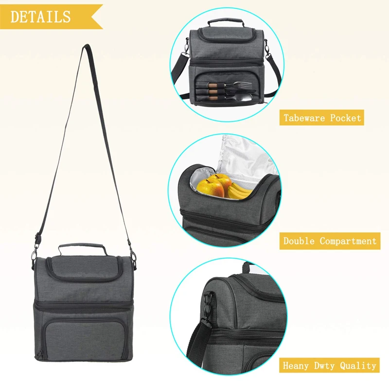 polyester leakproof insulated tote lunch cooler box dual compartment cooling thermal bags for food