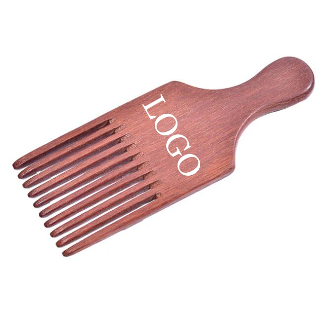 Wholesale Professional Custom Logo Bamboo Wide Tooth Afro Pick Hair Grooming Wooden Comb For Men