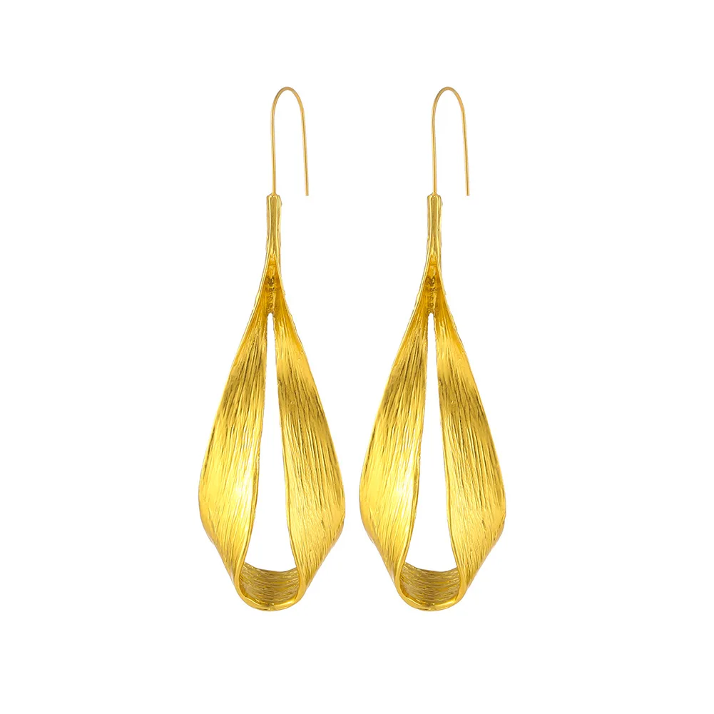 New Women Fashion Creative Metal Texture Drop Earrings Female Trendy Twisted Earrings Gold Silver