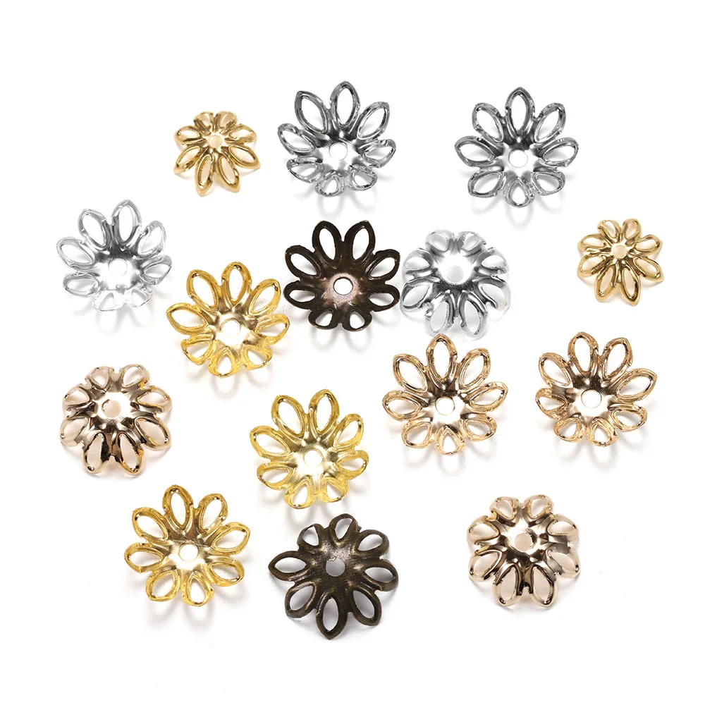 11mm 14mm Pendant Loose Cap Flower Holder 8 Petals Lotus Beads Holder Hollow Flower Spacer Beads for DIY Jewelry Making