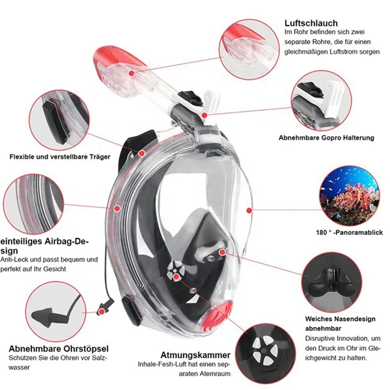 Diving Equipment Snorkeling Swimming Full Face Snorkel Mask Free Diving Mask Set Kids Swimming Mask