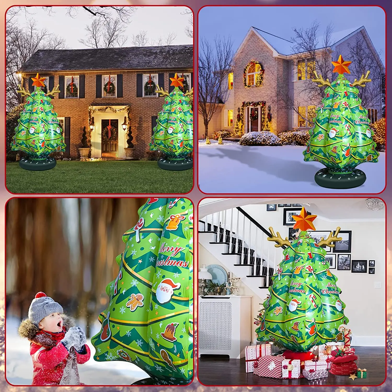 20IN PVC Inflatable Christmas Ball Outdoor Decorated Ball Xmas Inflatable Balls Remote Yard Decoration Holiday Ornaments