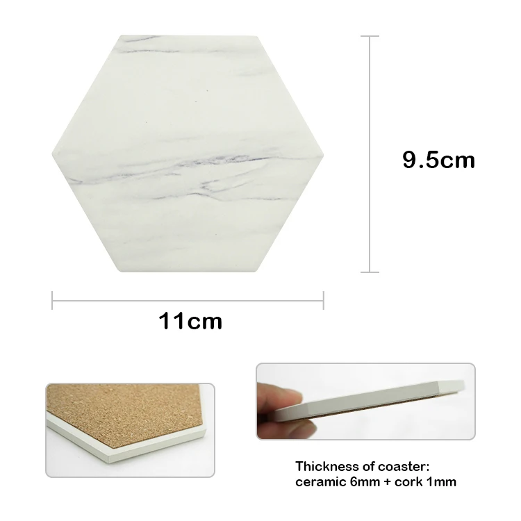 Custom high quality marble pattern table mat ceramic cup coasters for drinks