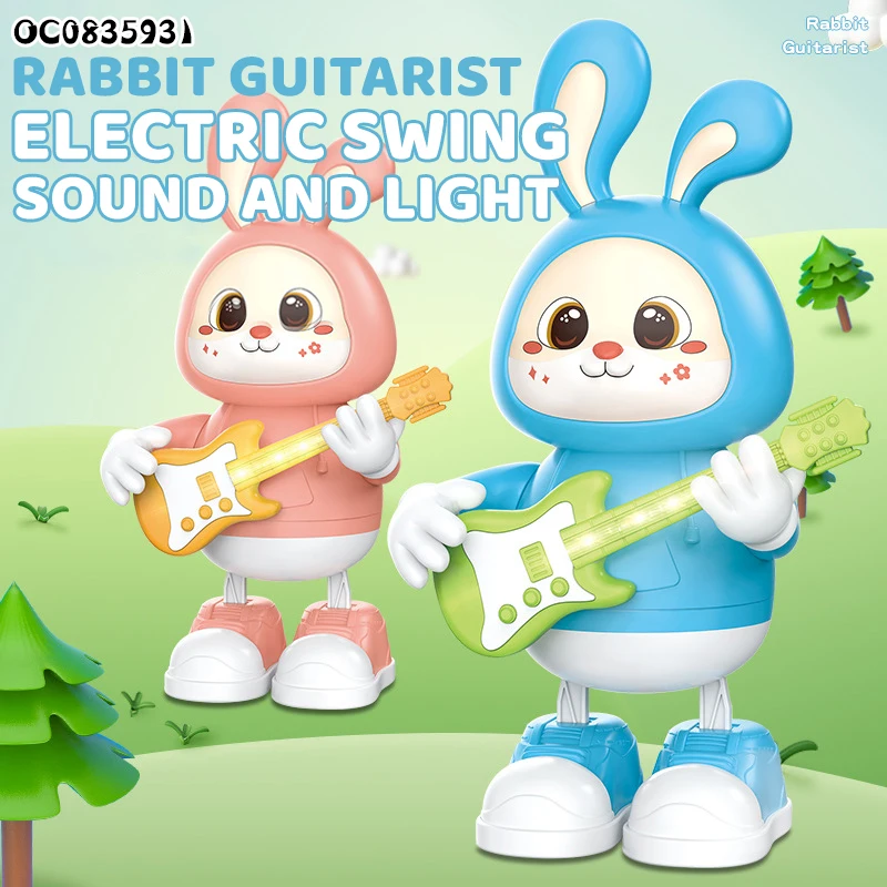 B/O Plastic cartoon cute guitarist electric animal rabbit toys for kids