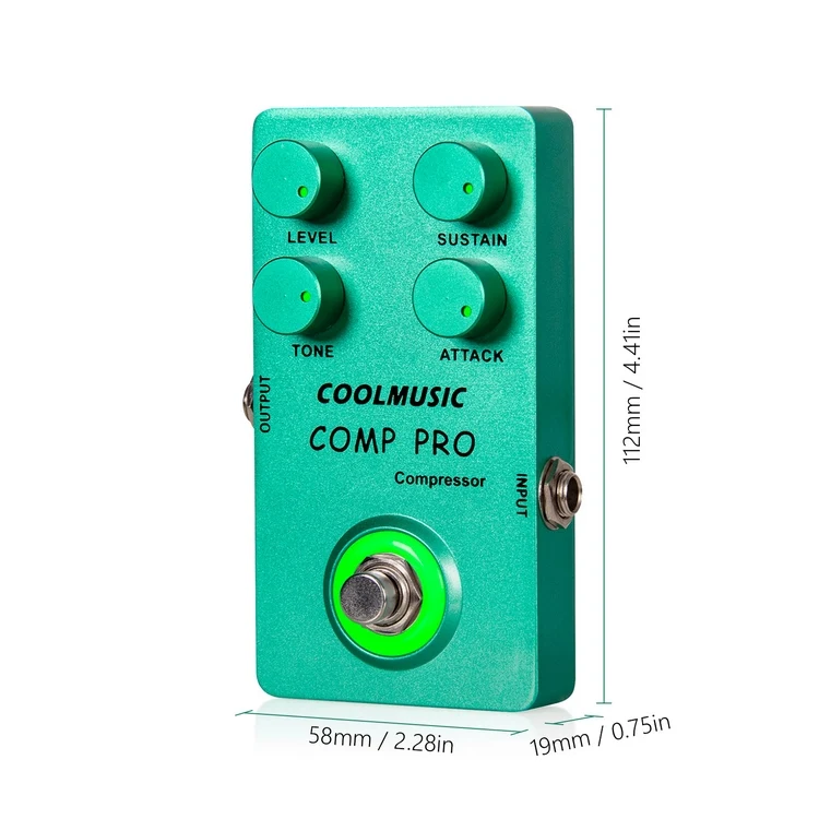 COOLMUSIC Compressor Effect Pedal True Bypass Guitar Effect Pedal with 4 Rotating Knobs and Foot Switch for Electric Guitar Bass