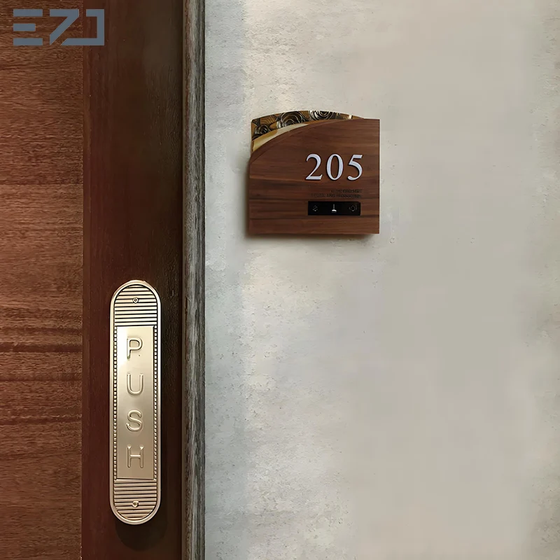 EZD Custom Smart Electronic Apartment Wall Mounted Hotel DND MUR Doorbell Brass Relief Laser Cut House Number Signs