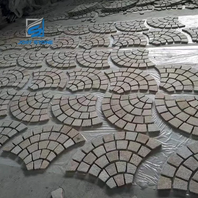 G682 Yellow Granite Meshed Paving Cobble Stone For The Yard