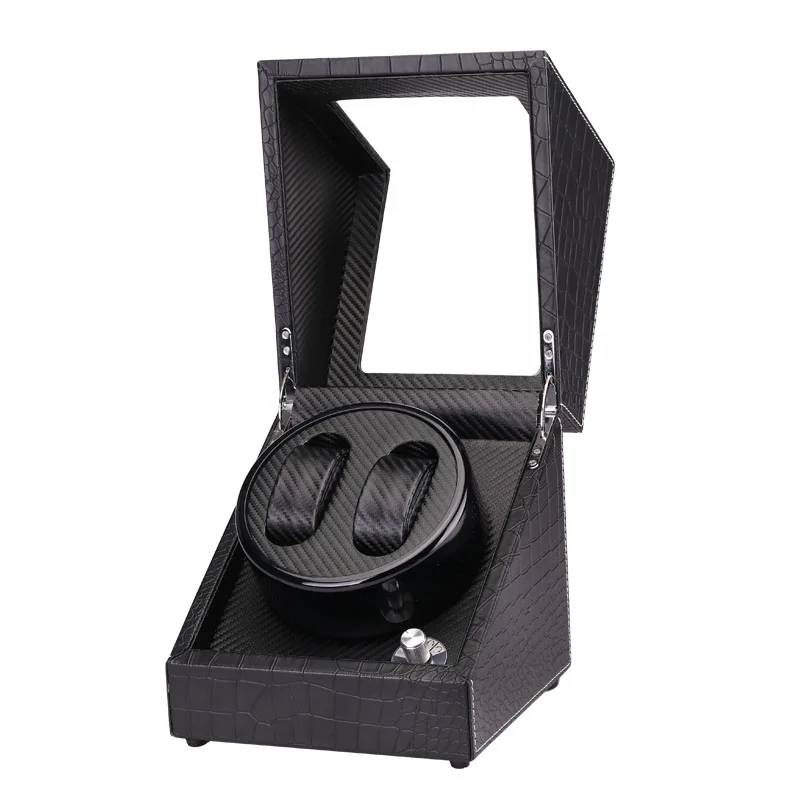 Luxury 2+0 Automatic Watch Winder 2 Slot Black Leather Paint Watch Shaker Box European Watch Display Case Wholesale