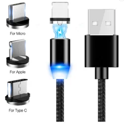 Best Sellers 3 in 1 LED Magnetic Charging Cable for iPhone Samsung Android Charger USB Cable Fast Charging Type C Data Cable