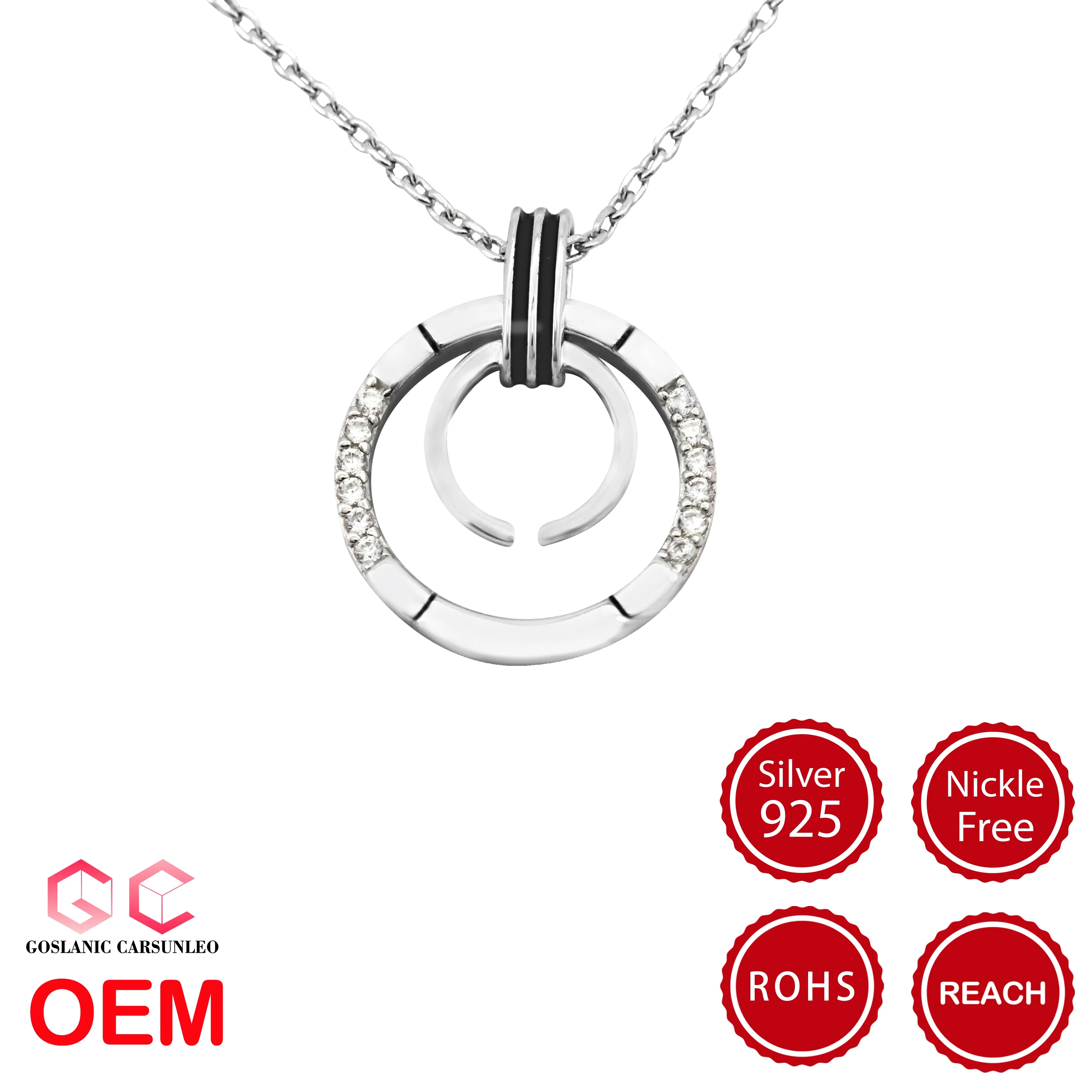 
China Manufactory Hot Sale Double Ring 925 Silver Jewelry Fashion Necklace 