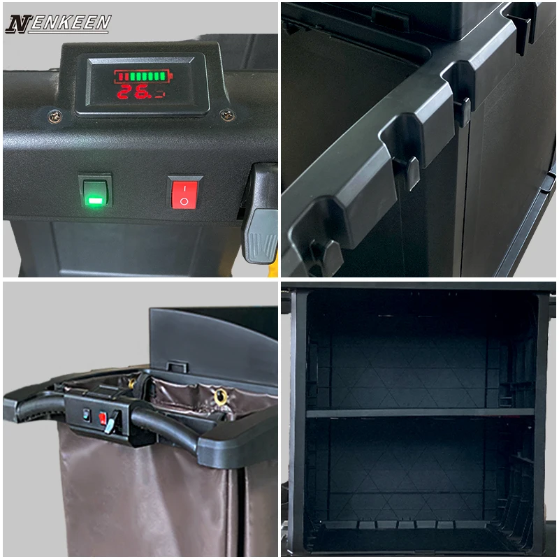 Custom Powered Housekeeping Cart OEM Heavy Duty Electric Cleaning Cart Hotel Room Maid Trolley