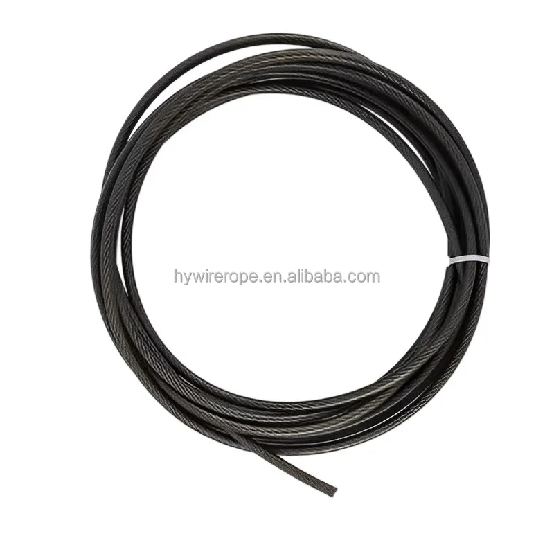 Black 7x19 4mm to 6mm TPU coated galvanized steel wire rope gym cable for protect the pulley from the gym