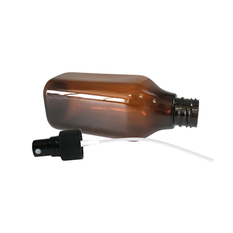 Hot Sale 200Ml Amber Pet Plastic Square Cosmetic Spray Pump Bottle With Plastic Spray