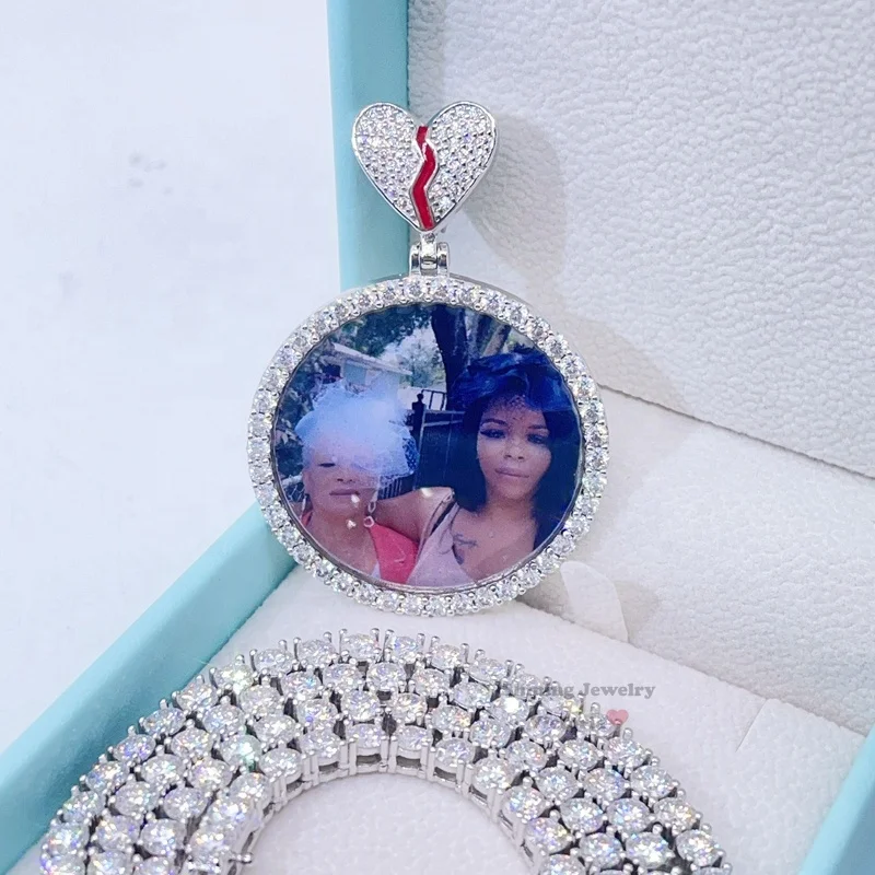 Guangzhou Shining Jewelry VVS Moissanite Iced out Broken Heart Bail Custom Photo Pendant