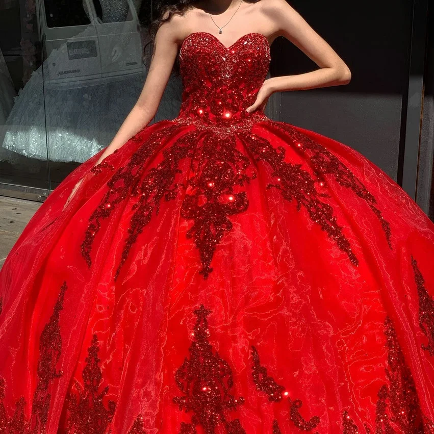 Mumuleo милые красные платья Quinceanera со съемными рукавами и металлическими кружевными аппликациями