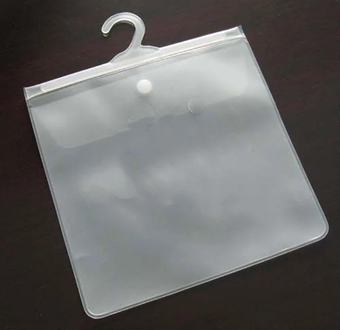 Snap button plastic bag with hanger garment pvc bag